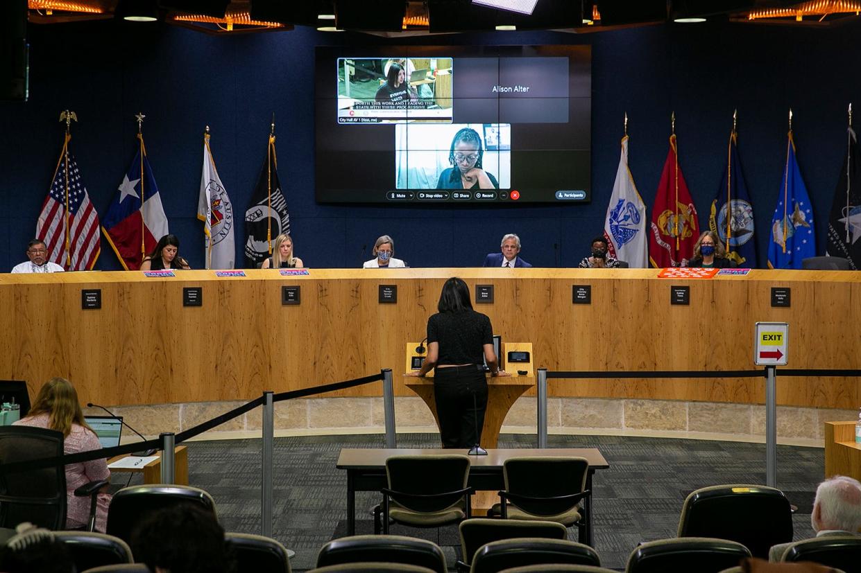 A woman speaks during an Austin City Council meeting on July 21.
(Photo: Mikala Compton/American-Statesman)
