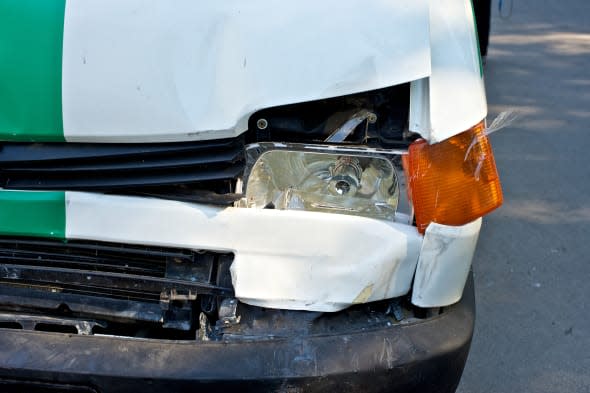 front part of a crashed car...