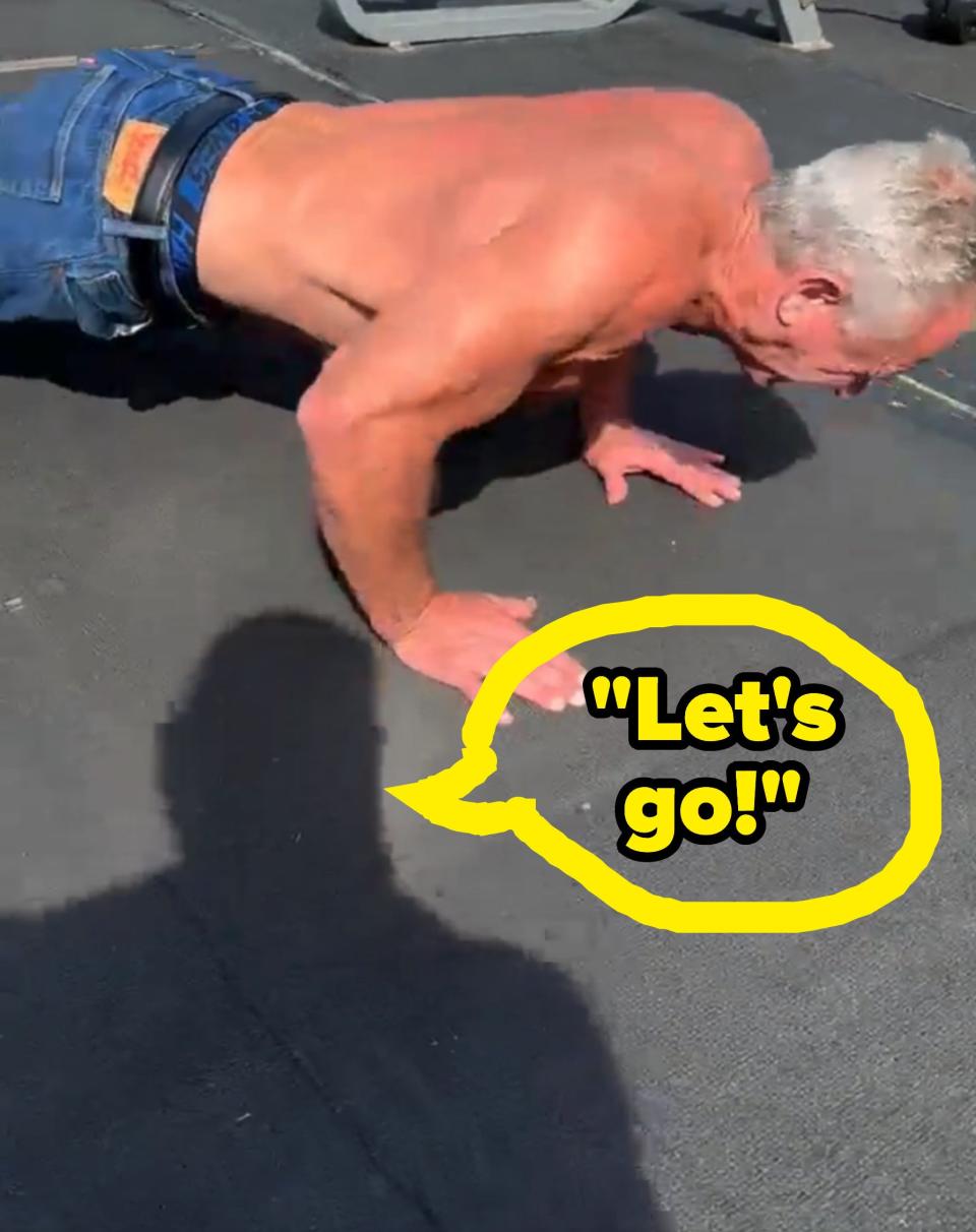 Regardless, this recording is definitely not filmed by a campaign-approved videographer: — The framing is terrible (his legs are cut out of half the shots, and it's my understanding that legs are crucial for push-ups).— The exposure is all out of whack.— The cameraman's shadow blocks our view of RFK Jr. for a large portion of the video (this is probably for the best).