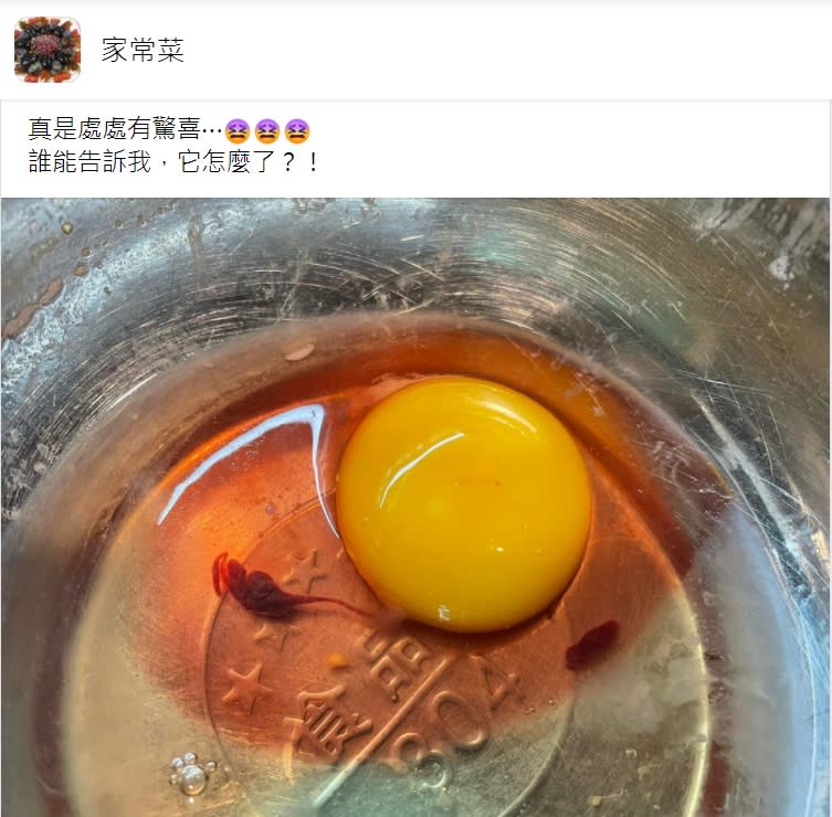網友表示母雞在受到驚嚇時，容易產下帶血的蛋。（圖／翻攝自家常菜臉書社團）