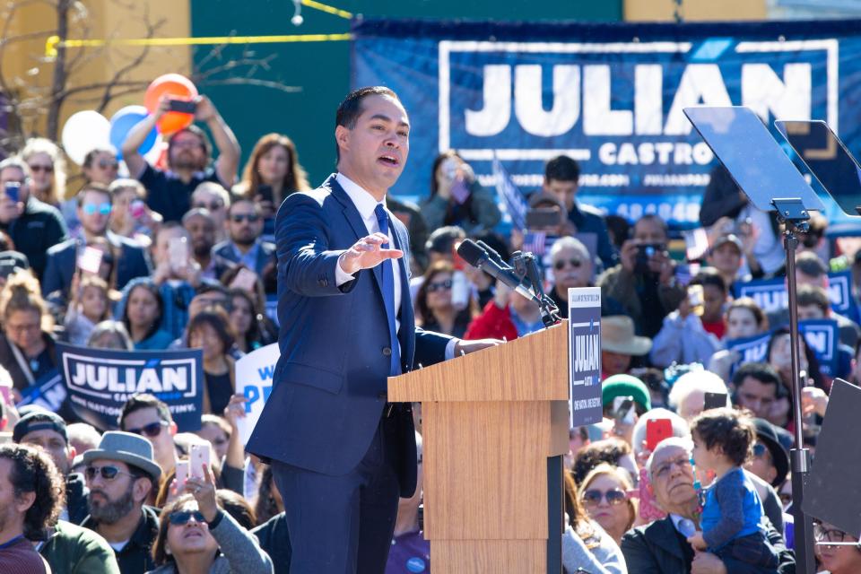 Former United States Secretary of Housing and Urban Development Juliàn Castro announces his candidacy for president of the United States in his hometown of San Antonio, Texas on Saturday.