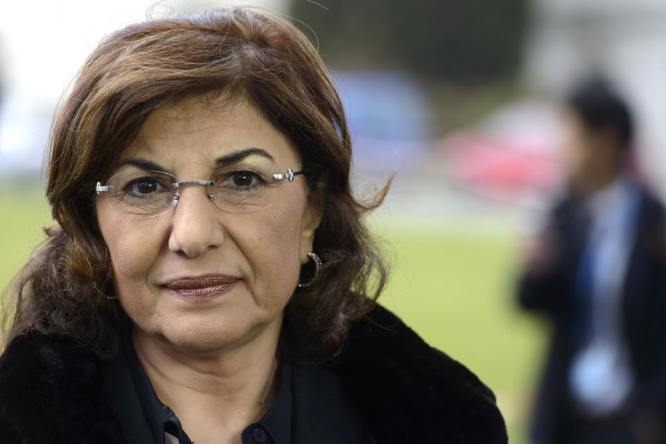 Bouthaina Shaaban, advisor to Syrian President Bashar Assad, briefs the media, at the European headquarters of the United Nations, in Geneva, Switzerland, Wednesday, Jan. 29, 2014. Shaaban spoke after a meeting between government and opposition delegates with the U.N.-Arab League mediator Lakhdar Brahimi. (AP Photo/Keystone, Martial Trezzini)