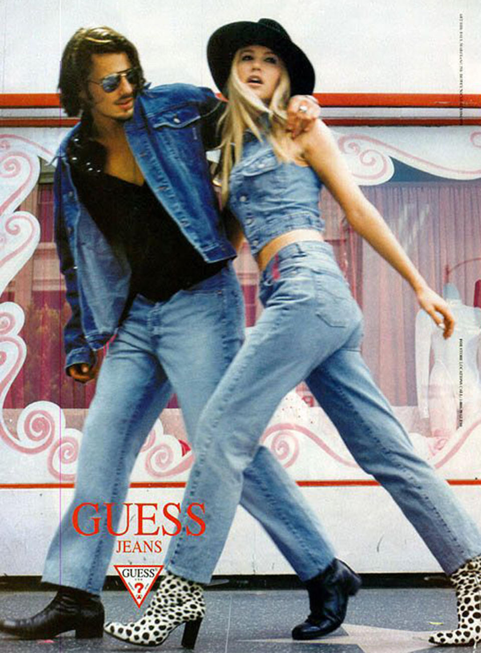 A 1990s Guess ad featuring Alex Lundqvist and Valeria Mazza.