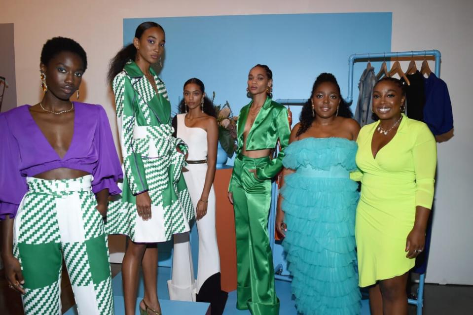 Anifa Mvuemba of Hanifa (second from right) and Lindsay Peoples Wagner (far right), with (from left) models at Teen Vogue Celebrates Generation Next at Studio 525 on September 09, 2019 in New York City. <br>(Photo by Ilya S. Savenok/Getty Images for Teen Vogue)