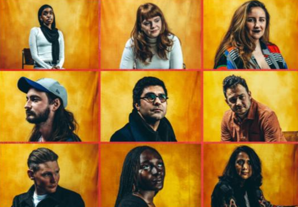 New playwrights Sabrina Ali, Margaret Perry, Ciara Elizabeth Smyth, Stewart Pringle, Nassim Soleimanpour, Mark Rosenblatt, Oli Forsyth, Tife Kusoro and Emteaz Hussain (Luke Bryant)