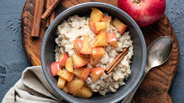 Apple cinnamon oatmeal in bowl