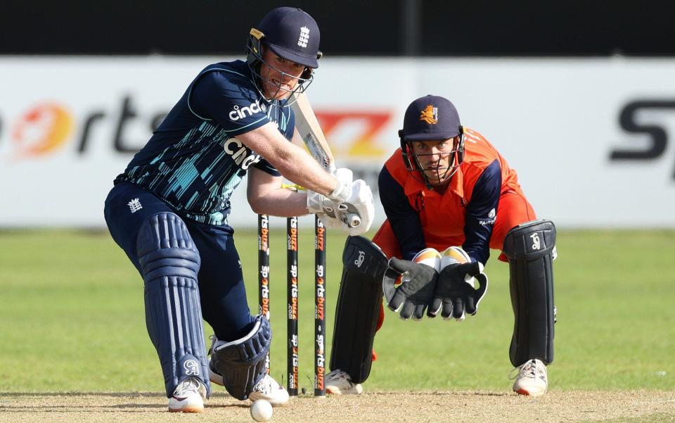 Eoin Morgan of England gets caught out off the bowling of Tom Cooper - Richard Heathcote/Getty Images