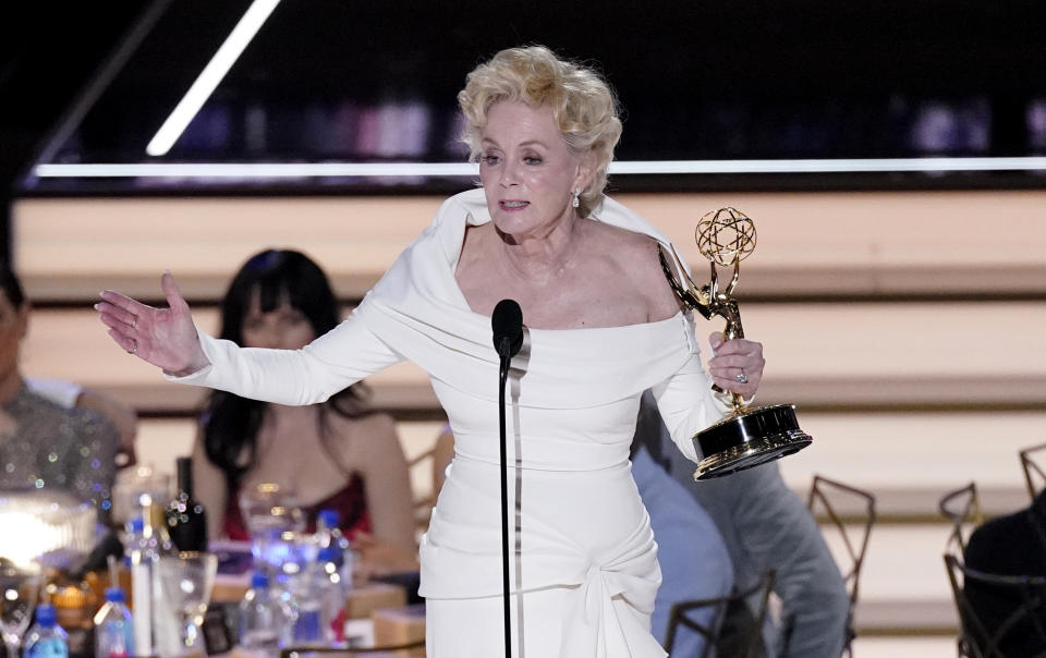 Jean Smart accepts the Emmy for outstanding lead actress in a comedy series for "Hacks" at the 74th Primetime Emmy Awards on Monday, Sept. 12, 2022, at the Microsoft Theater in Los Angeles. (AP Photo/Mark Terrill)