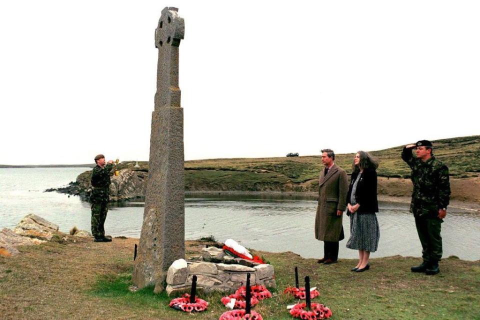 Prince Charles, now the King, lays a wreath at The Welsh Cross Memorial