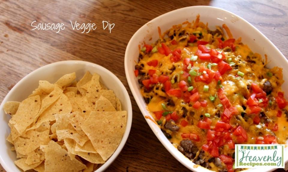 <p>My Heavenly Recipes</p><p>Full of colorful veggies and lots of cheese.</p><p><strong>Get the recipe: </strong><a href="http://myheavenlyrecipes.com/sausage-dip-packed-with-veggies/" rel="nofollow noopener" target="_blank" data-ylk="slk:Sausage Veggie Dip;elm:context_link;itc:0;sec:content-canvas" class="link "><strong>Sausage Veggie Dip</strong></a></p>