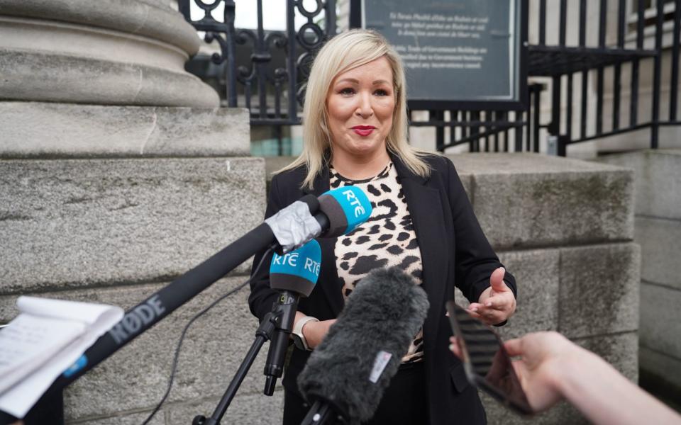 Michelle O'Neill, Sin Fein's leader at Stormont, speaks to the media in Dublin - Niall Carson/PA