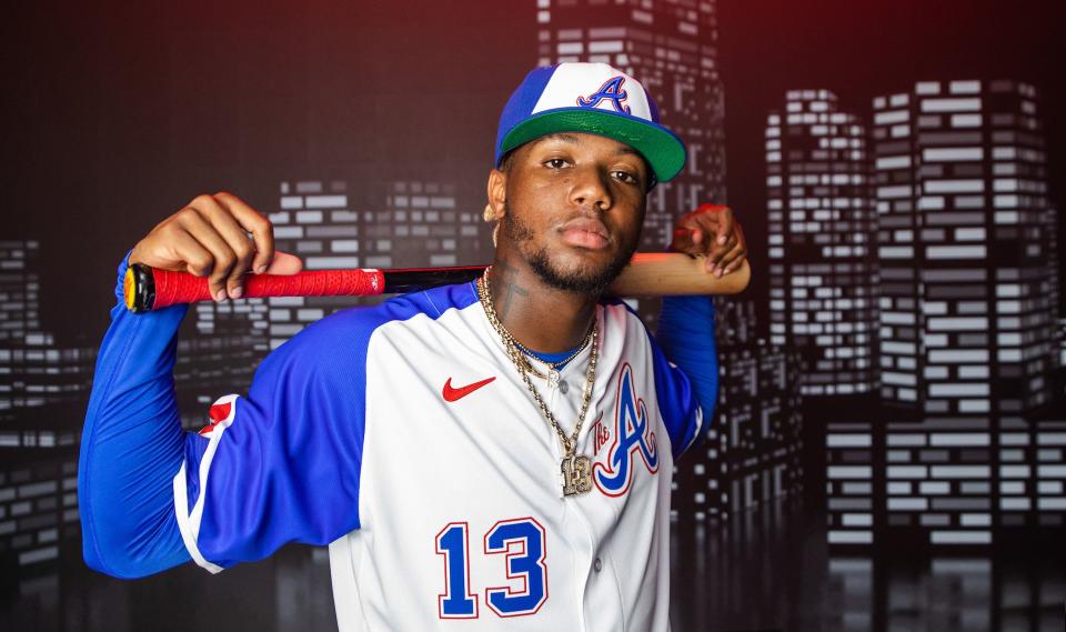 NORTH PORT, FLORIDA - FEBRUARY 21: Ronald Acuna Jr. of the  Atlanta Braves poses for a photo during Spring Training at CoolToday Park on February 21, 2023 in Venice, Florida. (Photo by Octavio Jones/Atlanta Braves)