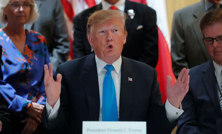 U.S. President Donald Trump talks about the U.S.-Mexico border during a fundraising roundtable with campaign donors in San Antonio, Texas, U.S. April 10, 2019. REUTERS/Carlos Barria