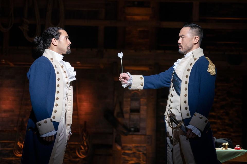 Pierre Jean Gonzalez as Alexander Hamilton and Marcus Choi as George Washington. Do you know anything about Hamilton and Washington's relationship? Me neither.