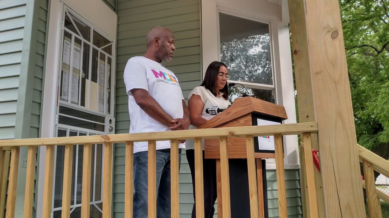 JoAnna Bautch, executive director of VIA CDC, and Lamont Davis, executive director of the Milwaukee Community Land Trust, held a ribbon-cutting and open house Wednesday, July 12, for four new rehabbed homes that are part of the city’s first land trust.