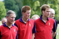 <p>Prince Charles competed alongside both of his sons, Prince Harry and Prince William, in matching uniforms at Cirencester Park Polo Club.</p>