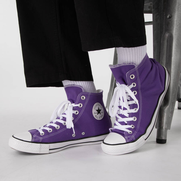 <p><a href="https://go.redirectingat.com?id=74968X1596630&url=https%3A%2F%2Fwww.journeys.com%2Fproduct%2Fconverse-chuck-taylor-all-star-hi-sneaker-electric-purple-398329&sref=https%3A%2F%2F" rel="nofollow noopener" target="_blank" data-ylk="slk:Shop Now;elm:context_link;itc:0;sec:content-canvas" class="link ">Shop Now</a></p><p>Chuck Taylor All Star Hi Sneakers</p><p>journeys.com</p><p>$64.99</p>