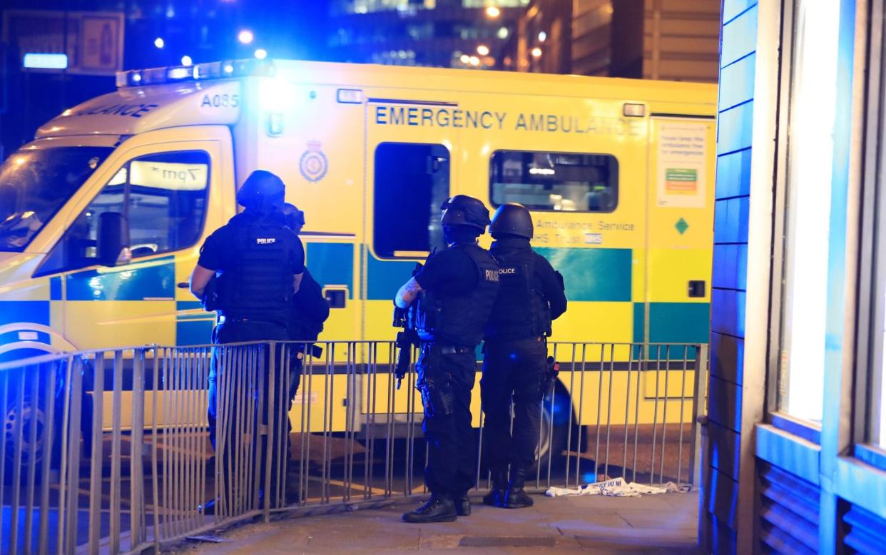 Armed police on the scene of the terror attack at the Manchester Arena