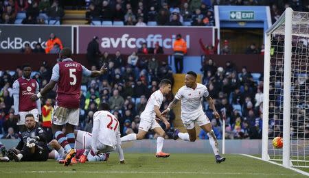 Football Soccer - Aston Villa v Liverpool - Barclays Premier League - Villa Park - 14/2/16 Nathaniel Clyne celebrates scoring the fifth goal for Liverpool Reuters / Phil Noble Livepic