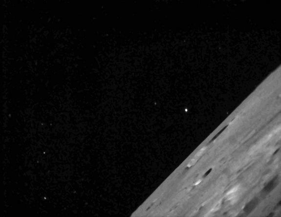 NASA's Lunar Atmosphere and Dust Environment Explorer (LADEE) observatory successfully downlinked images of the moon and stars taken by onboard camera systems, known as star trackers. The image shown here was acquired on Feb. 8, 2014.