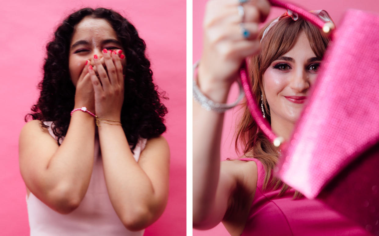 Image: Sophia, 15, and Renee, 26, outside Angelika City Cinema 123 for a preview of the Barbie movie on Wednesday in New York. (Justin J. Wee for NBC News)