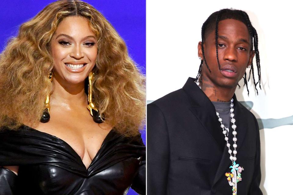 <p>getty (2)</p> Beyoncé; Travis Scott