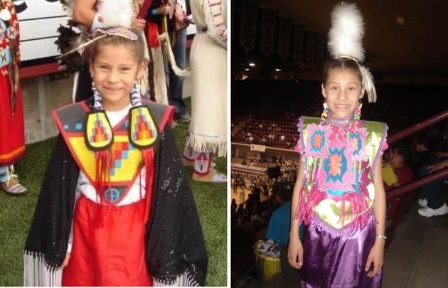 Mika Westwolf in her powwow regalia when she was a young girl.