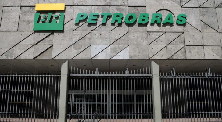 the Petroleo Brasileiro (PBR) logo on a building during daylight