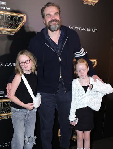 <p>Michael Loccisano/Getty</p> David Harbour and Marnie Rose Cooper and Ethel Cooper attend the Marvel Studio's "Guardians Of The Galaxy Vol. 3" New York Screening on May 03, 2023 in New York City.