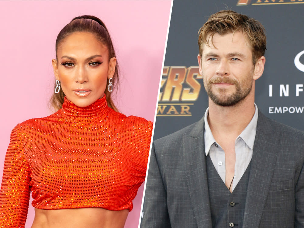 Jennifer Lopez (l.) und Chris Hemsworth setzten zum Muttertag Social-Media-Posts ab. (Bild: [M] Ovidiu Hrubaru / Shutterstock.com / Tinseltown)