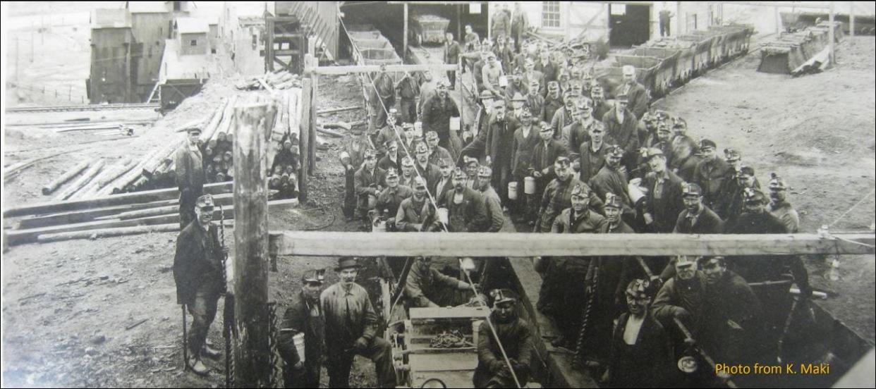 Coal miners at the Anaconda Coal Mine in Belt sometime prior to the mine's closure in 1925