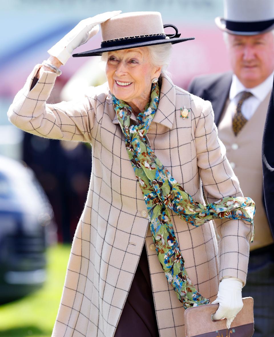 Princess Alexandra, The Honourable Lady Ogilvy, attends The Epsom Derby at Epsom Downs Racecourse on June 4, 2022, in Epsom, England.