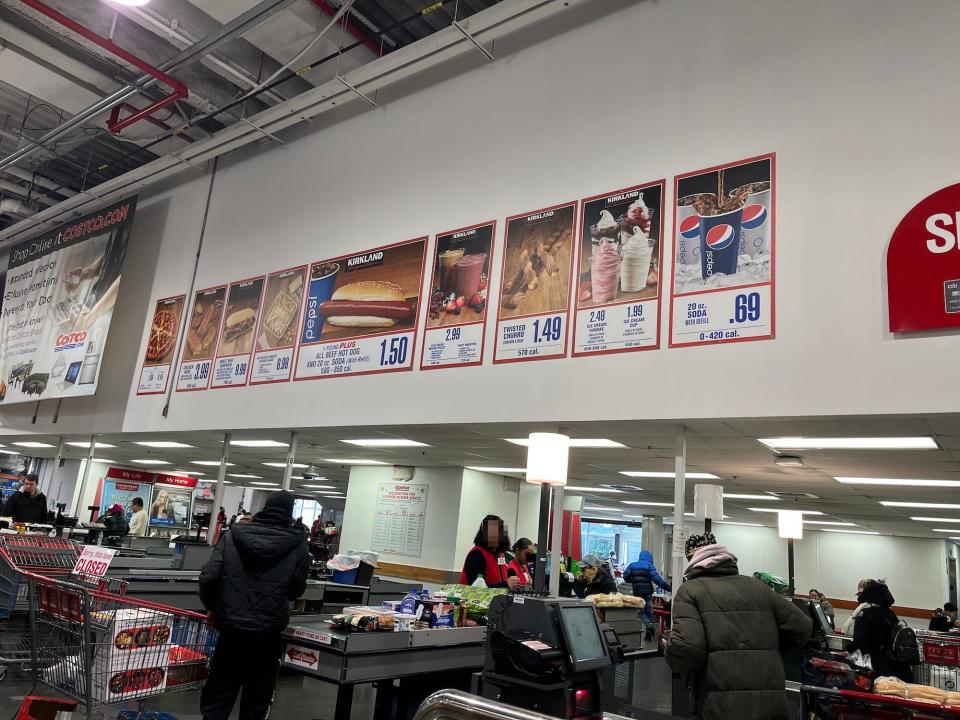 Items for sale at the food court at Costco in New York City.