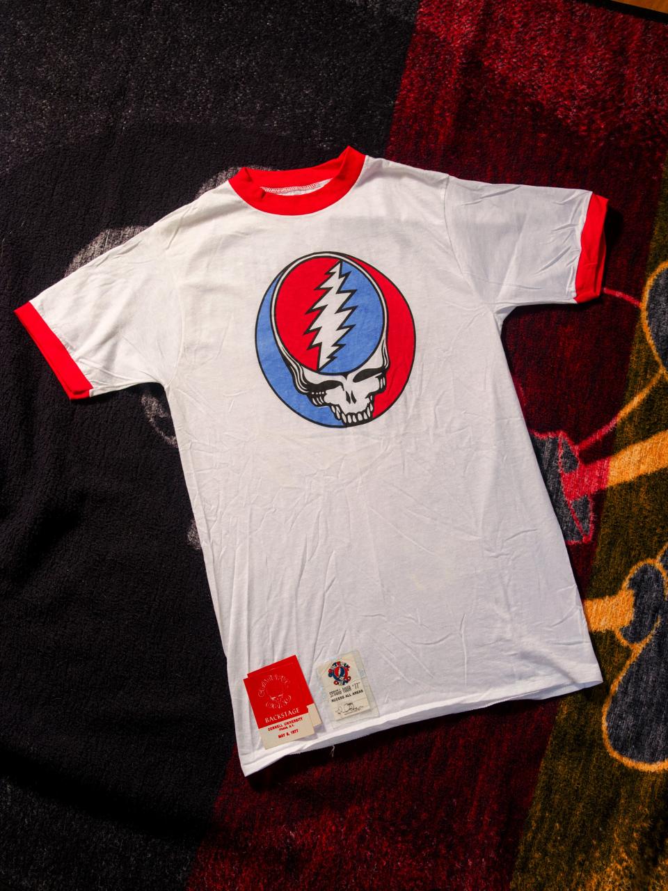 Healy’s shirt and backstage passes from the Grateful Dead’s legendary May 8, 1977, show at Cornell University. The recording, a fan favorite for years, finally received an official release in 2017.