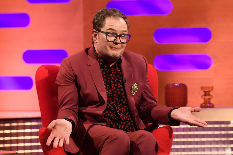 EDITORIAL USE ONLY Alan Carr during filming for the Graham Norton Show at BBC Studioworks 6 Television Centre, Wood Lane, London, to be aired on BBC One on Friday evening. Picture date: Thursday February 4, 2021.