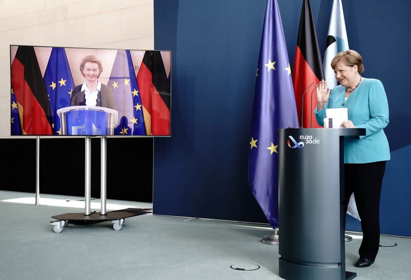 German Chancellor Merkel and head of the European Commission von der Leyen hold joint news conference