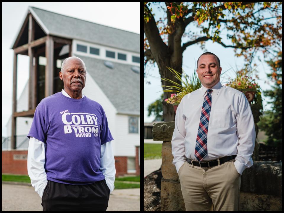 Democrat candidate for mayor of Dover Colby Byrom, left, is running against Republican incumbent Shane Gunnoe,.