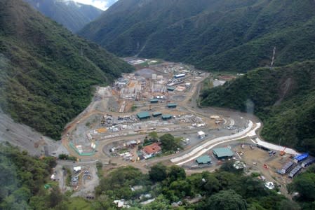 An aerial view shows a gold mining camp of the Continental Gold mine in Buritica