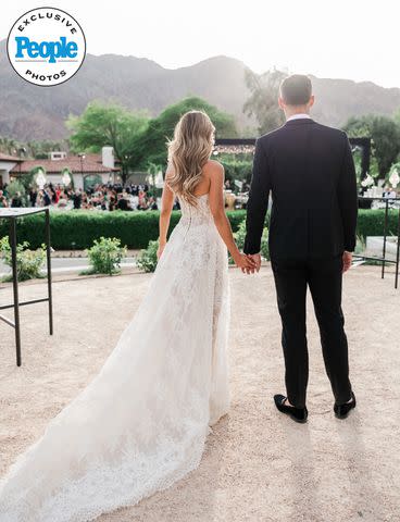 <p>Valorie Darling Photography</p> Katie Austin and Lane Armstrong take in the view at their wedding