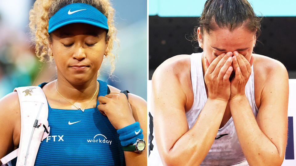 Naomi Osaka, pictured here after crashing out of the Madrid Open at the hands of Sara Sorribes Tormo.