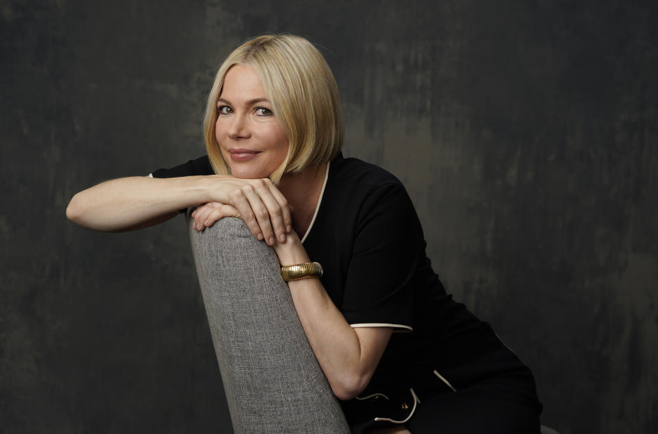 Michelle Williams, a cast member in the film "The Fablemans," poses for a portrait at the Four Seasons Hotel, Monday, Nov. 7, 2022, in Los Angeles. (AP Photo/Chris Pizzello)