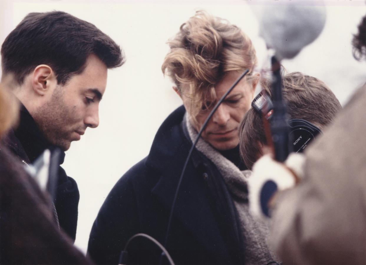 Director Richard Shepard, left, on set with David Bowie.