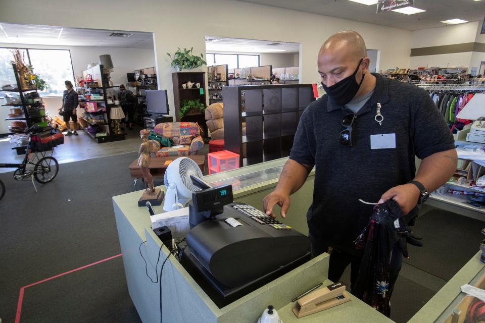 Tony White, store manager at Angel View in La Quinta was able to come back to work on May 19 after being sent on furlough due to the COVID-19 pandemic. He is photographed on July 8, 2020. 