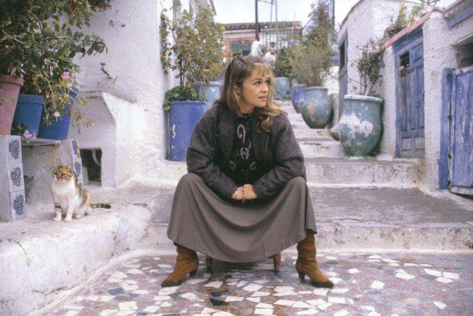 Pepa Flores, Marisol, actress Seated on a chair in the neighborhood of the Sacromonte (Granada)  (Photo by Aurora Fierro/Cover/Getty Images)