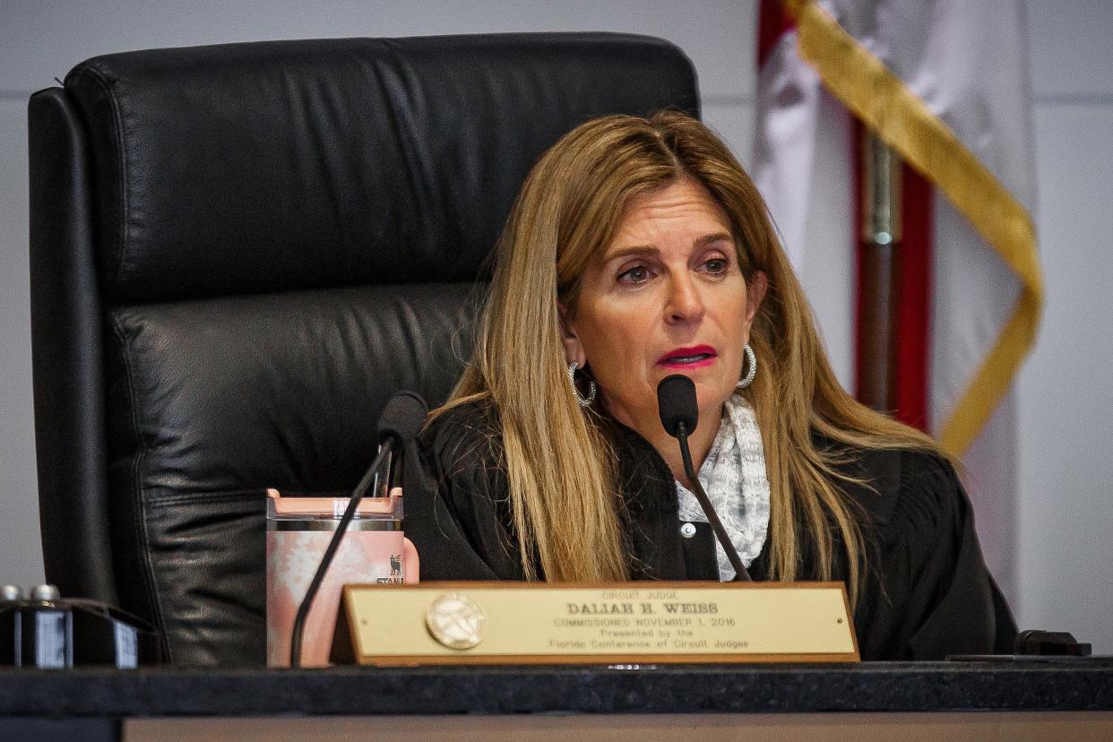 Judge Daliah Weiss sentenced a 57-year-old West Palm Beach man to life in prison at the Palm Beach County Courthouse on April 22, 2024. The man was found guilty of 10 counts related to child sexual battery in March.
(Credit: THOMAS CORDY/THE PALM BEACH POST)