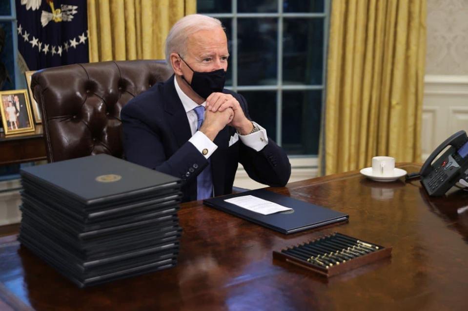 Le 46e président des États-Unis, Joe Biden dans le bureau ovale ce mercredi. - CHIP SOMODEVILLA / GETTY IMAGES NORTH AMERICA 