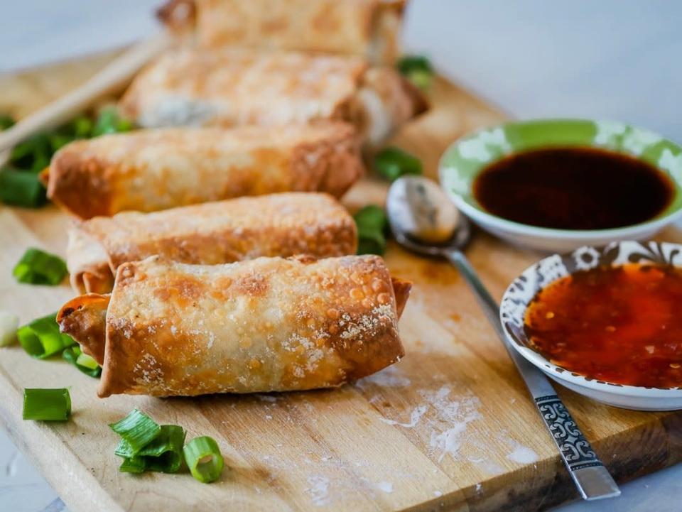 <p>Upstate Ramblings</p><p>Make crispy homemade egg rolls in an air fryer! It is easy to make air fryer egg rolls at home without the mess and hassle of deep frying. These takeout favorites are crispy on the outside and filled with tasty pork and cabbage.</p><p><strong>Get the recipe: <a href="https://www.upstateramblings.com/homemade-air-fryer-egg-rolls/" rel="nofollow noopener" target="_blank" data-ylk="slk:Homemade Air Fryer Egg Rolls;elm:context_link;itc:0;sec:content-canvas" class="link ">Homemade Air Fryer Egg Rolls</a></strong></p>