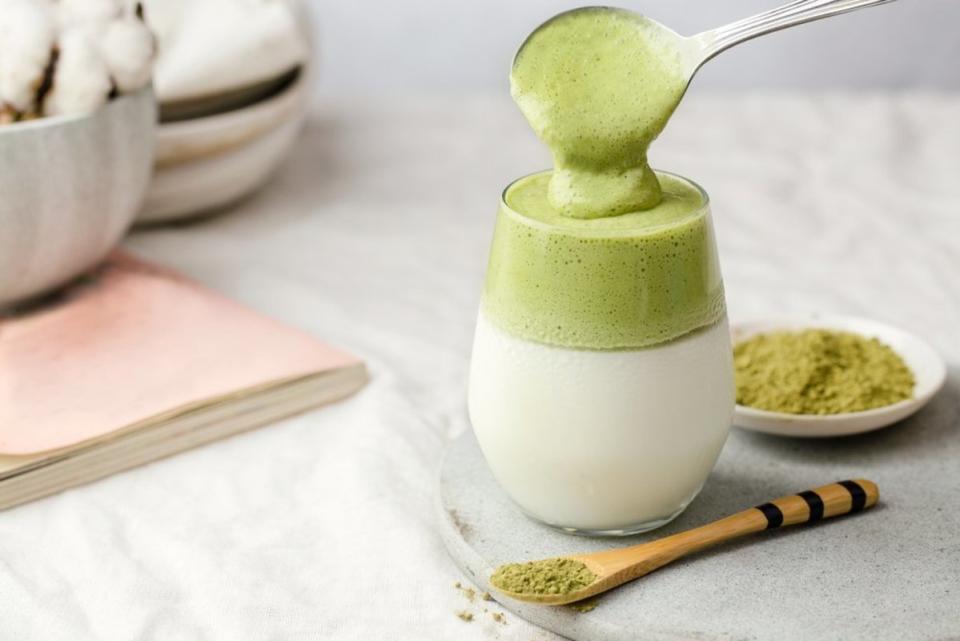 <p>Wow It's Veggie</p><p>The secret to getting matcha to whip up to cloudy perfection is using coconut cream!</p><p><strong>Get the recipe: <a href="https://wowitsveggie.com/dalgona-matcha" rel="nofollow noopener" target="_blank" data-ylk="slk:4-Ingredient Dalgona Matcha;elm:context_link;itc:0;sec:content-canvas" class="link ">4-Ingredient Dalgona Matcha</a></strong></p>