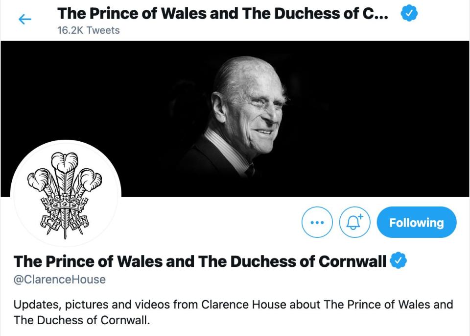 Prince Charles and Camilla, Duchess of Cornwall's Twitter account changed as well.  (Photo: Clarence House/Twitter)