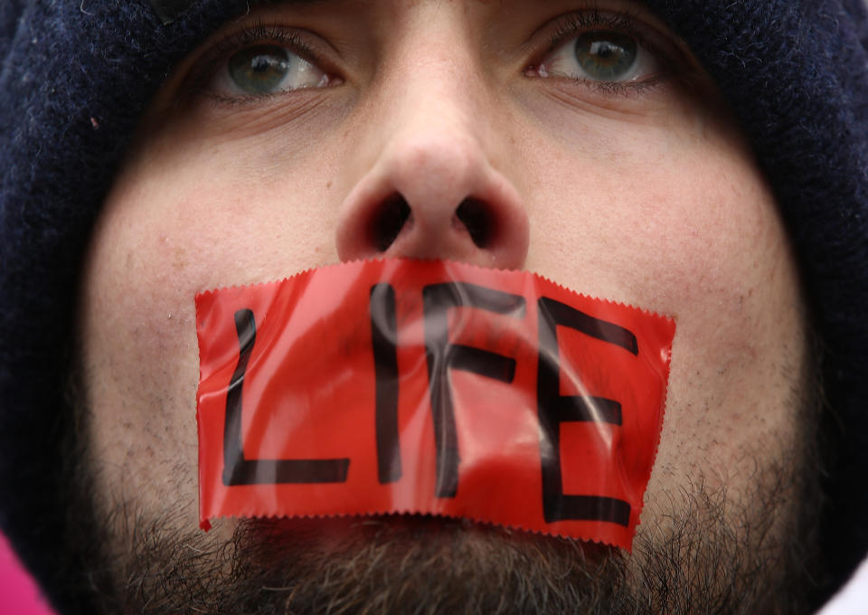 <span class="s1">An abortion foe at the March for Life in Washington, D.C., in January 2017. (Photo: Win McNamee/Getty Images)</span>